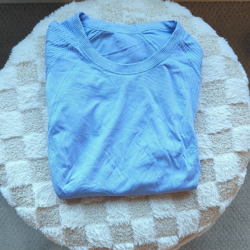 Casual Sky Blue Crew Neck Top